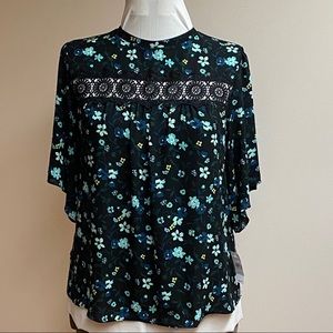 Loft Blue Floral Short Sleeve Blouse/Top